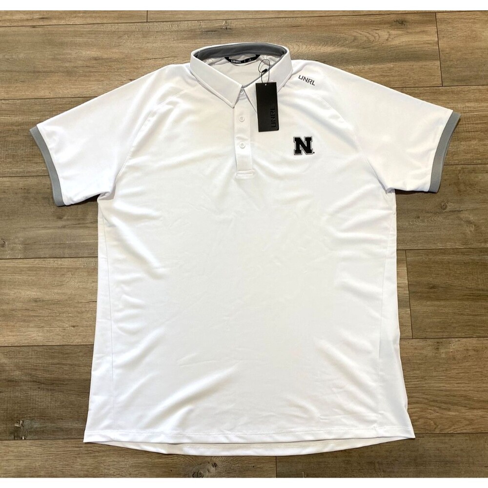 UNRL X Nebraska Cornhuskers Mens L Short Sleeve Polo Stretch Golf Athletic Fit - Picture 2 of 8